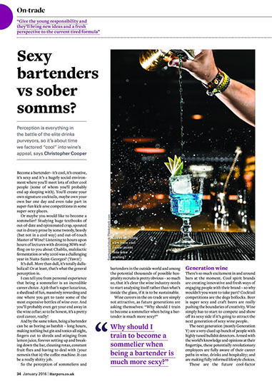Harpers Magazine Jan 2016 | Sexy Bartenders v's Sober Somms | Christopher Cooper | Wine Writer