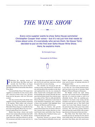 House Tonic Magazine 12 | The Wine Show | Christopher Cooper | Wine Writer